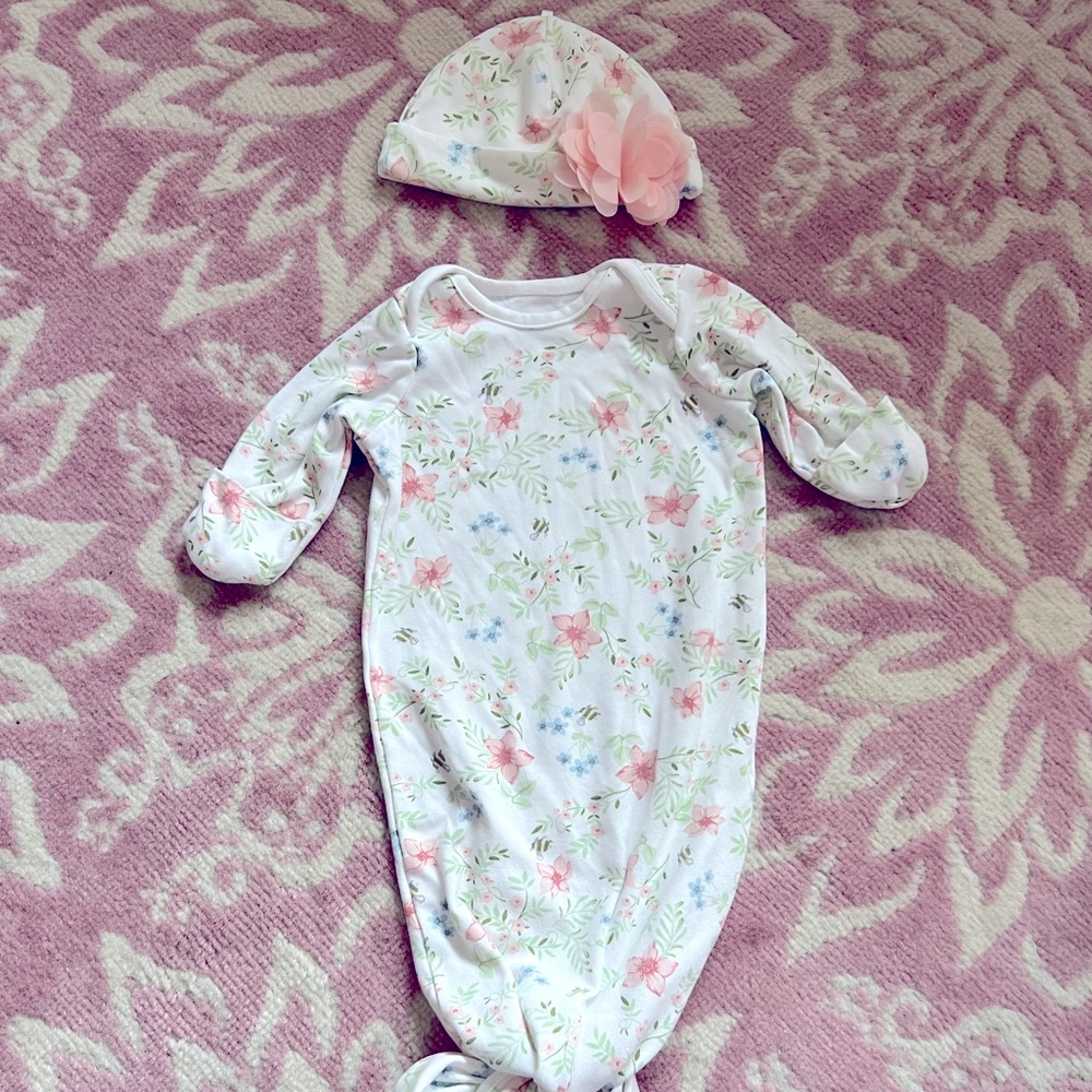 Little Me 0-3month 2-piece gown and hat